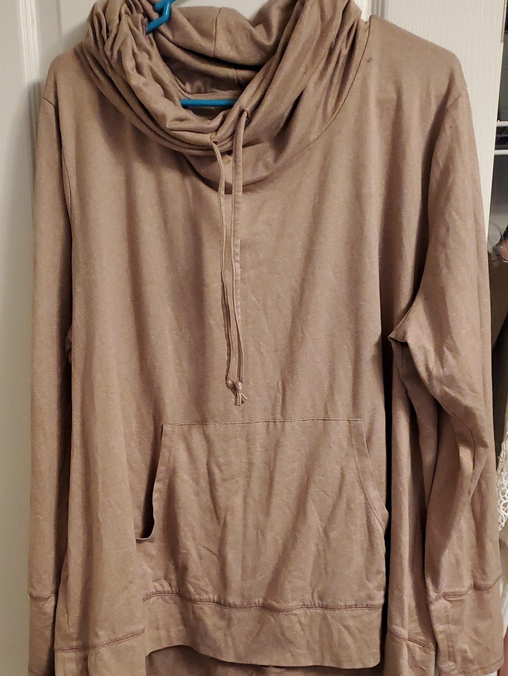 Women's Taupe Cowl-Neck Pullover Hoodie